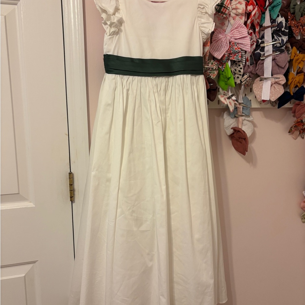 Azazie flower girl dress - Ivory dress with eucalyptus sash size 7